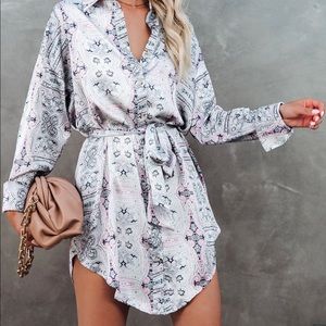 MAYER SATIN PAISLEY BUTTON DOWN SHIRT DRESS